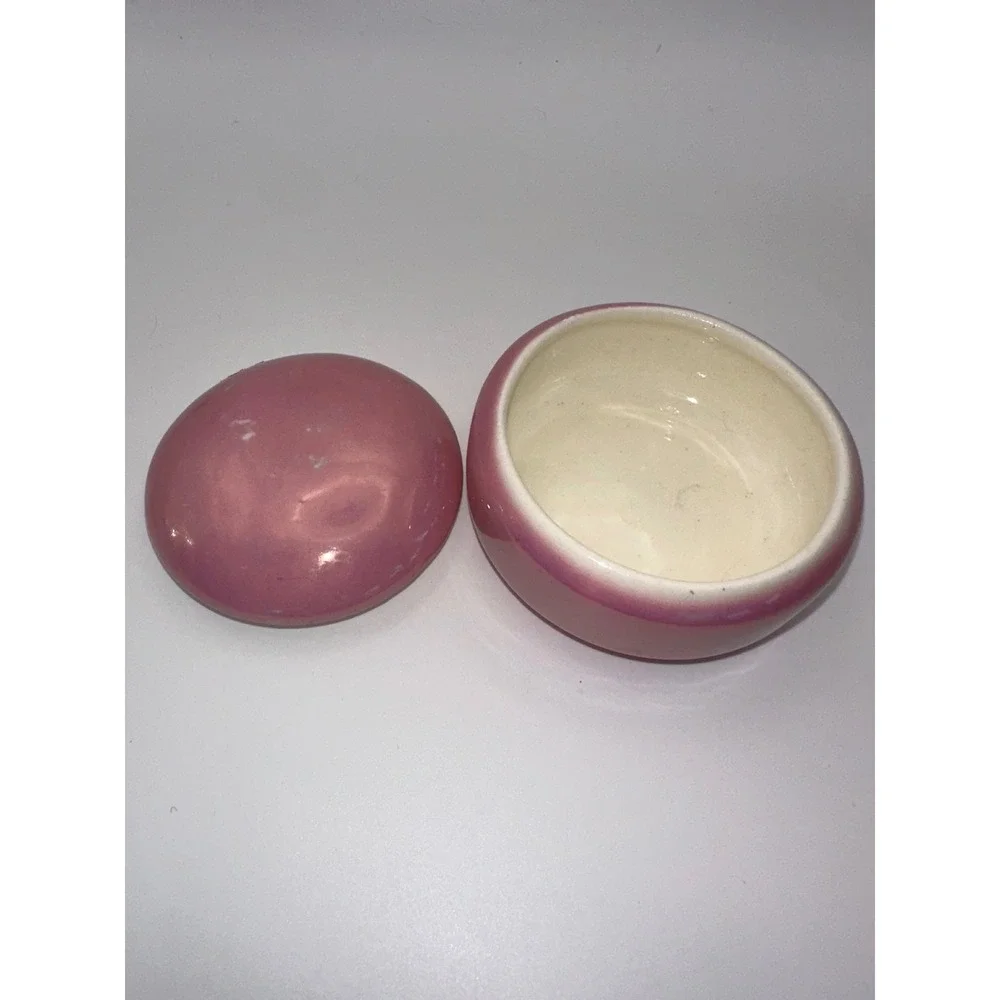 Vintage Czechoslovakia Pink Iridescent Luster Ceramic Trinket Box Round Lidded
